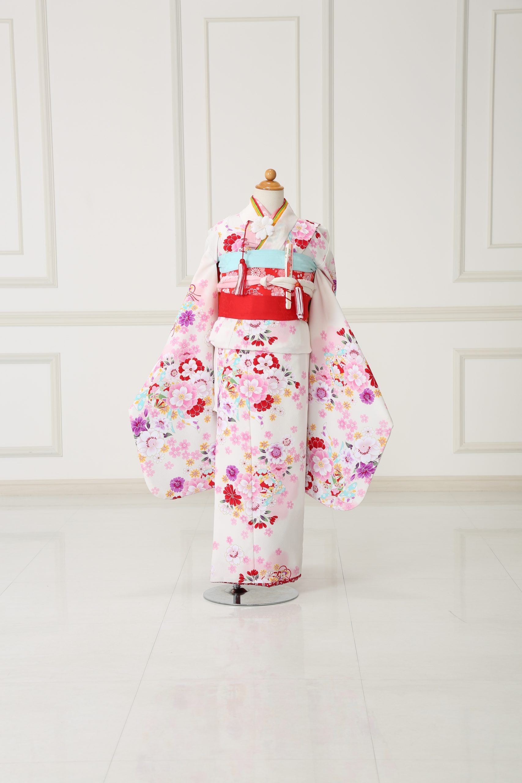 ★只今全て４〜7日発送！！返品×返金×★七五三　七歳女児　振り袖（１） 七五三(7歳)7912 ぷちぷり ﾍﾞｰｼﾞｭドット刺繍桜 | 着物レンタルの